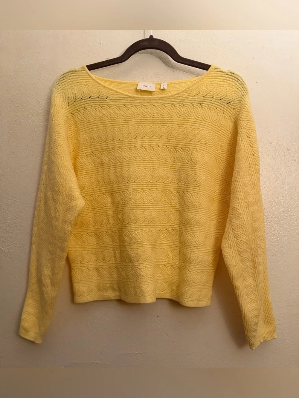 Cyrus Autumn Yellow Textured Knit Fall Sweater - Women's size L